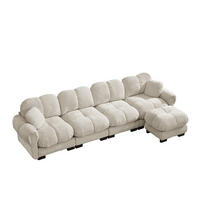 ECKSOFA DE-34384 4-Sitzer mit Steppdesign Hellkhaki - Sandfarben, Textil (149/330cm) - ComfortXL