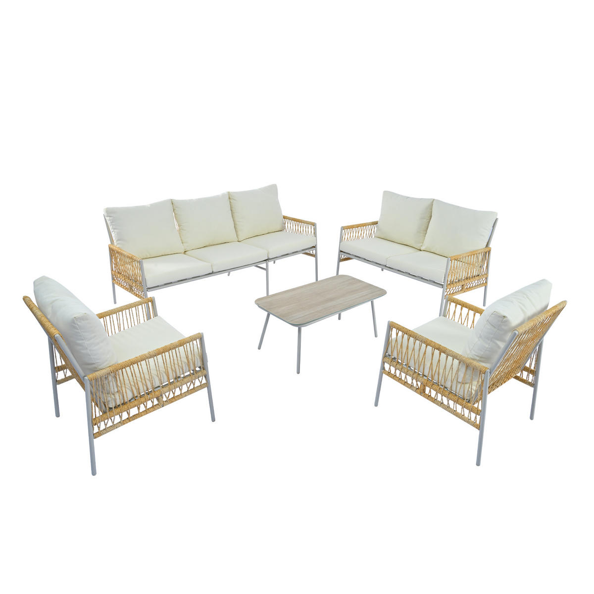 GARTENMÖBEL-SET 7-Sitzer Beige - Beige, Metall - ComfortXL