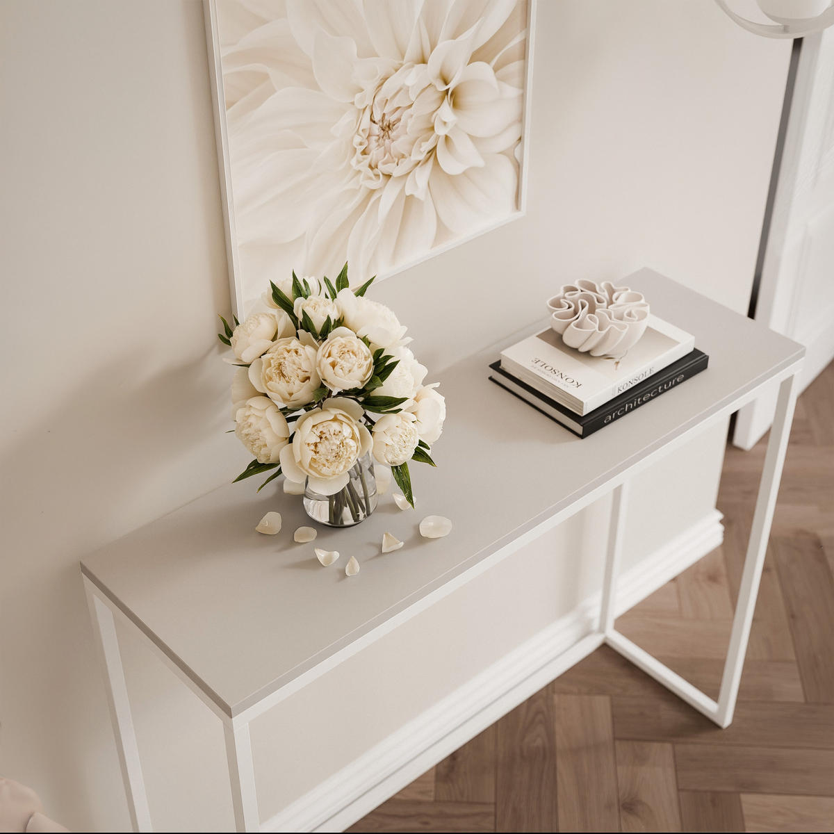 KONSOLENTISCH LORA 80 cm, Weiß / Cashmere - Kaschmir/Weiß, Metall (30/80/80cm) - Idohome
