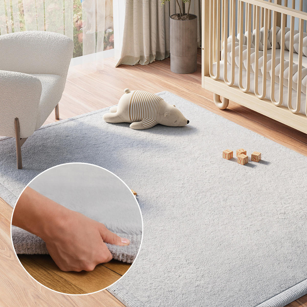 KINDERTEPPICH FLUFFIN hellgrau kuschelig waschbar 150/200 cm - Hellgrau, Textil (150/200cm) - Tapiso