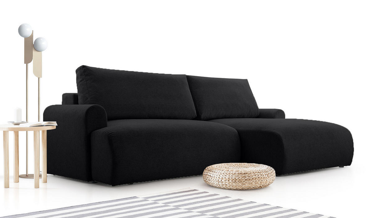 ECKSOFA mit Schlaffunktion Bordon, Schwarz - Schwarz, Textil (150/260cm) - Fedve