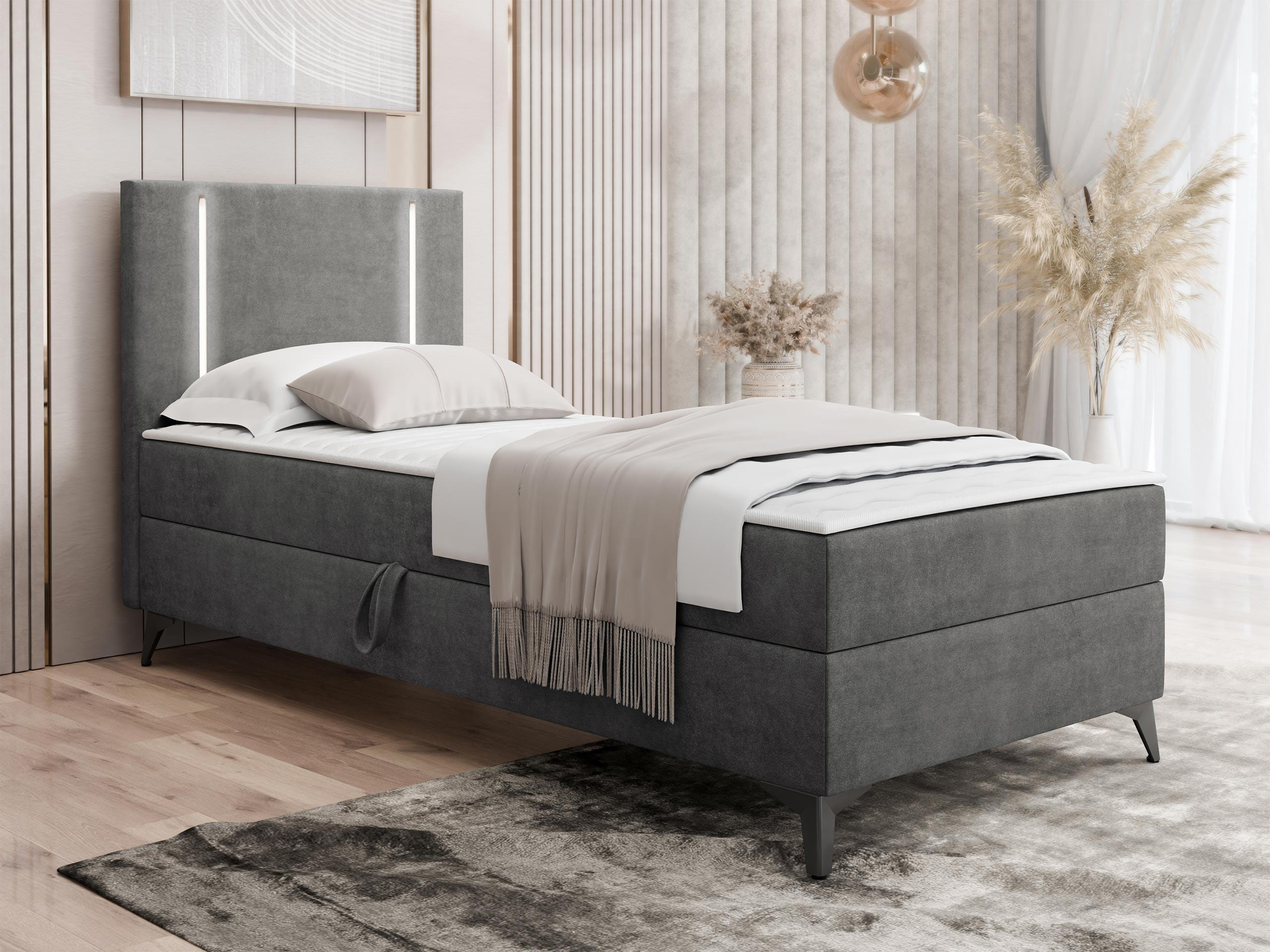BOXBETT Ono 1, Setite: Links - Schwarz/Grau, Holz/Textil (90/200cm) - MIRJAN24