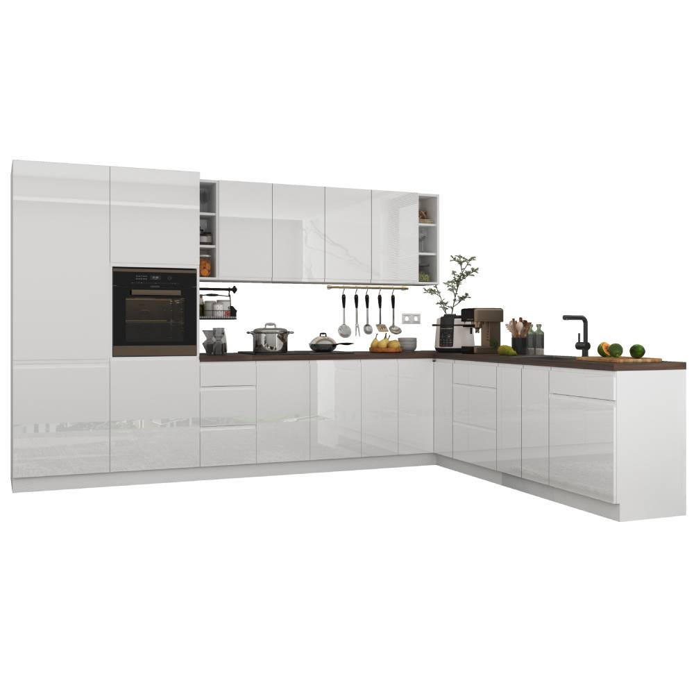 ECKKÜCHE 350 x 260 cm – Aspen KA4-M350 - in Weiß/Hochglanz - Weiß, Holz (610/212/58cm)