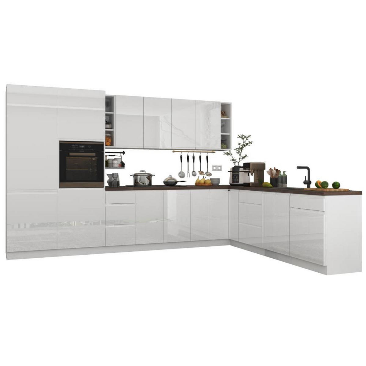 ECKKÜCHE 350 x 260 cm – Aspen KA4-M350 - in Weiß/Hochglanz - Weiß, Holz (610/212/58cm)