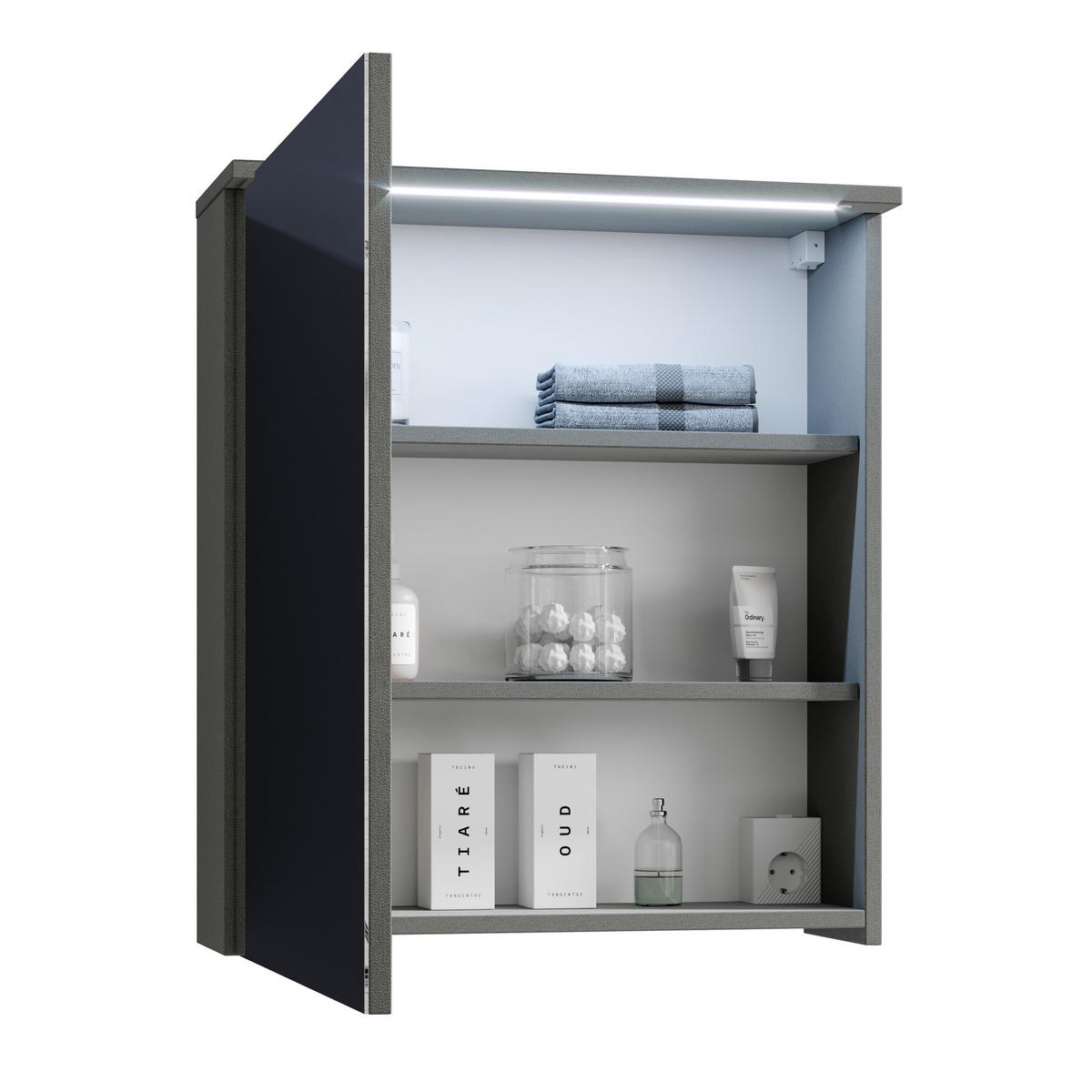 SPIEGELSCHRANK DUO 60x068x23 cm LED Steckdose - Grau, Holzwerkstoff (60/68/23cm) - Aileenstore