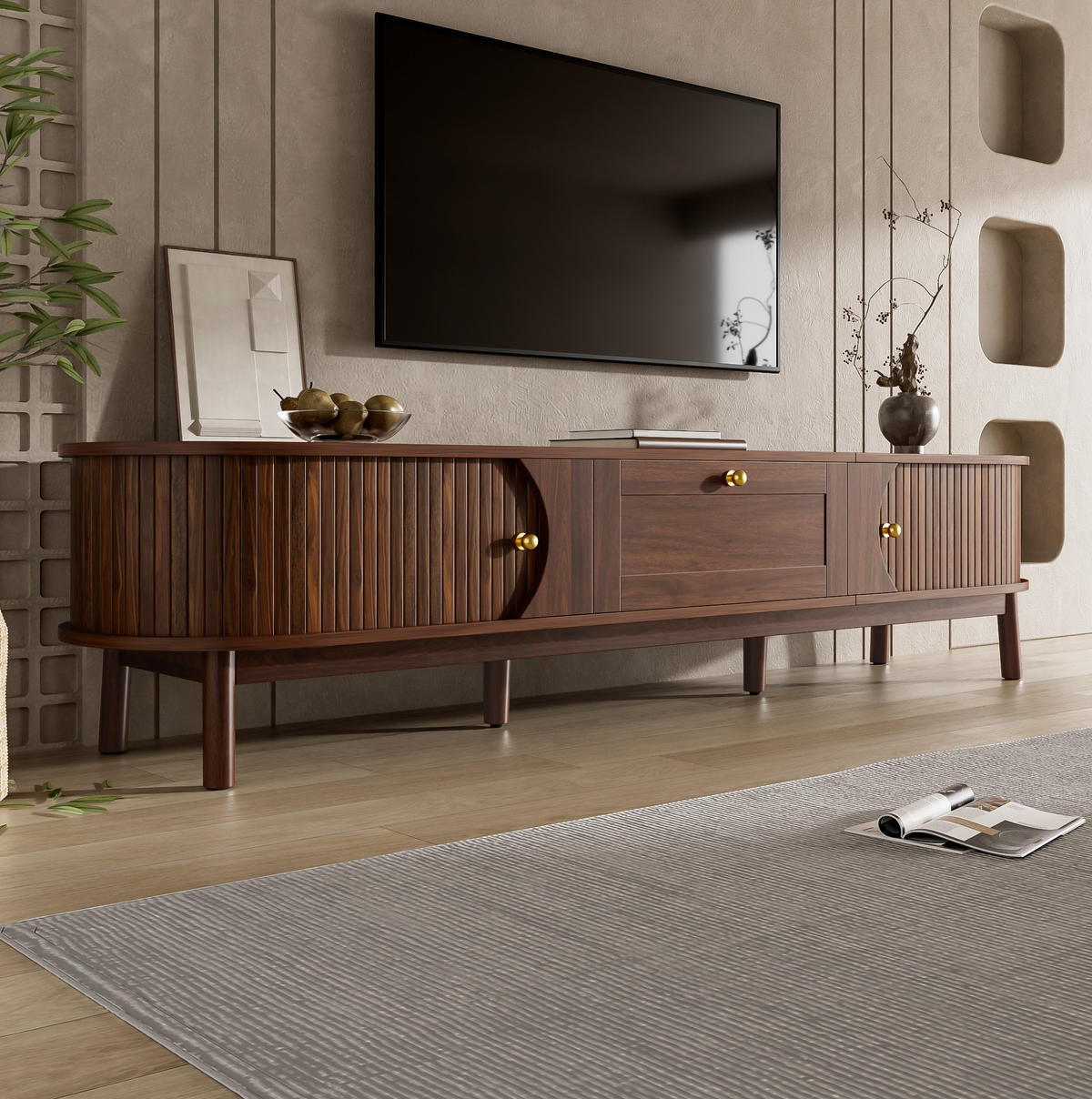 TV-SCHRANK mit Schublade und Schiebetüren 170 cm MDF Walnut - Braun, Holzwerkstoff (39.5/38/170cm) - Beauniv