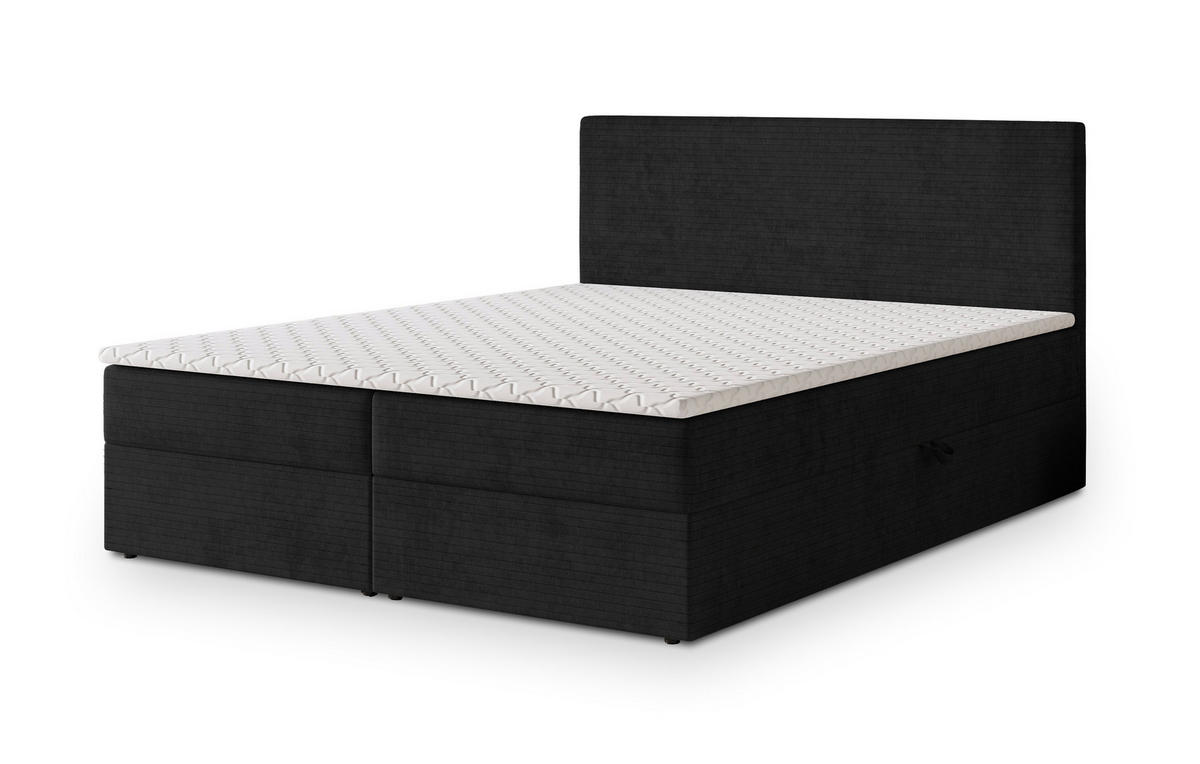 BOXBETT NIRA 160x200 cm mit Matratze und Topper - Schwarz - Schwarz, Holz (160/200cm) - MASSENO