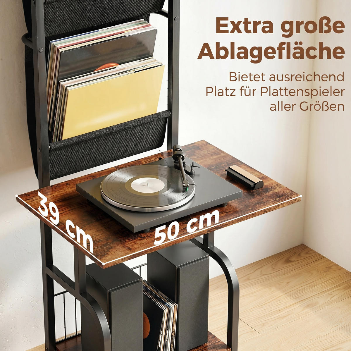 CD-REGAL Braun und Schwarz mit 3 Stofftaschen - Wildeiche, Metall (50/144/48.5cm) - PANGIVO
