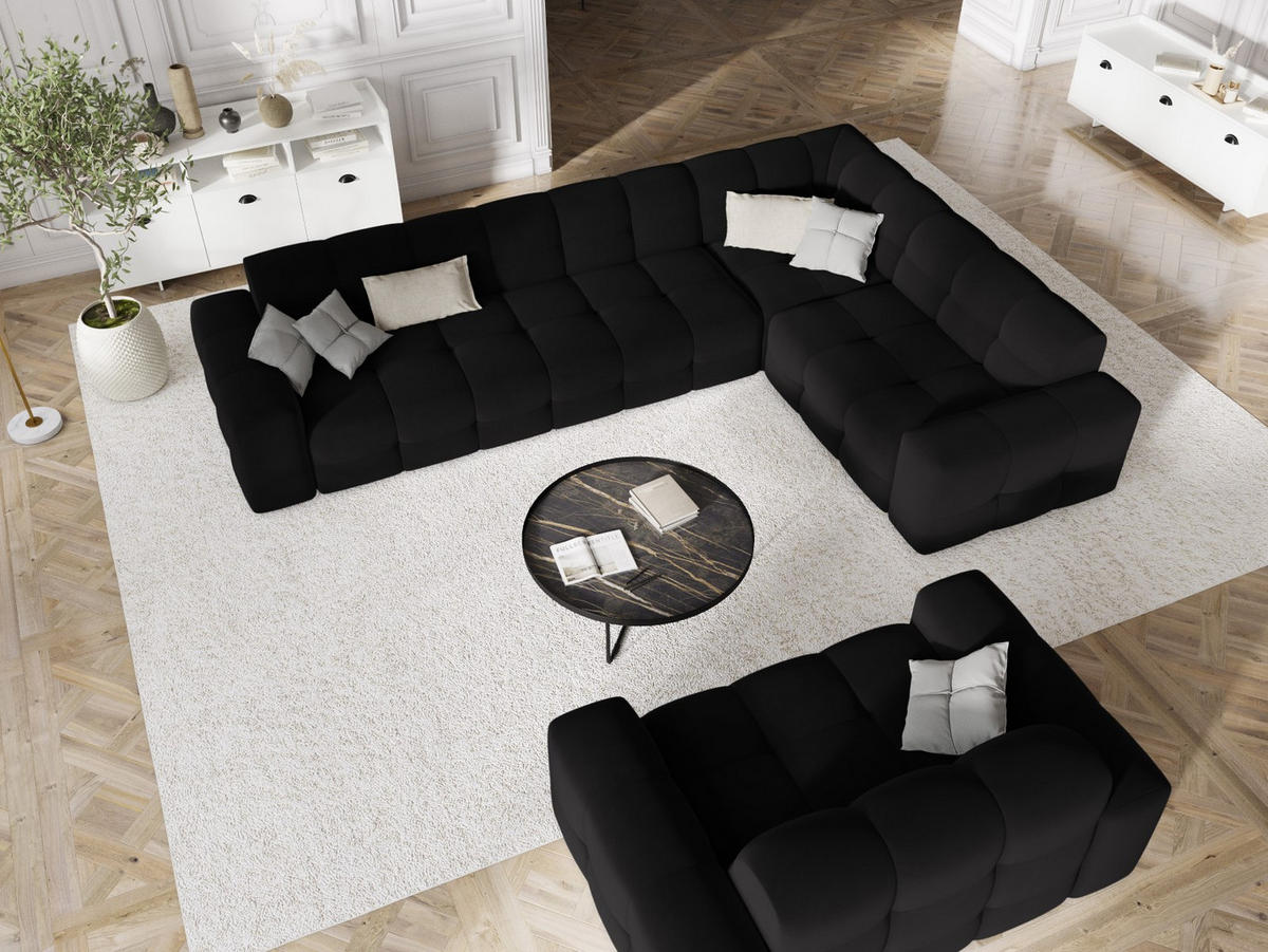 ECKSOFA rechts Kendal aus Samt schwarz 6 Sitzplätze - Schwarz, Textil (231/332cm) - Micadoni
