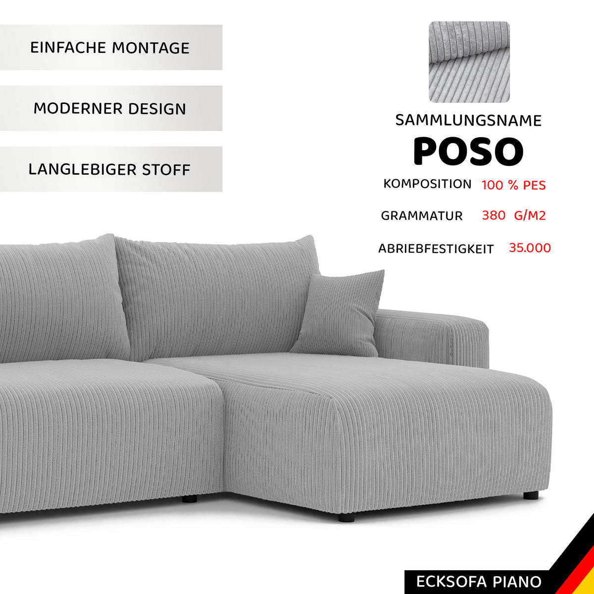 ECKSOFA mit Schlaffunktion und Bettkasten, Grau - Grau, Holzwerkstoff/Textil (145/278cm) - Idohome