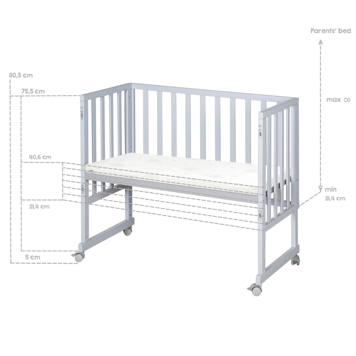 BEISTELLBETT 3in1 Set 90 x 45 cm - Taupe/Hellgrau, Holzwerkstoff (45/90cm) - Roba