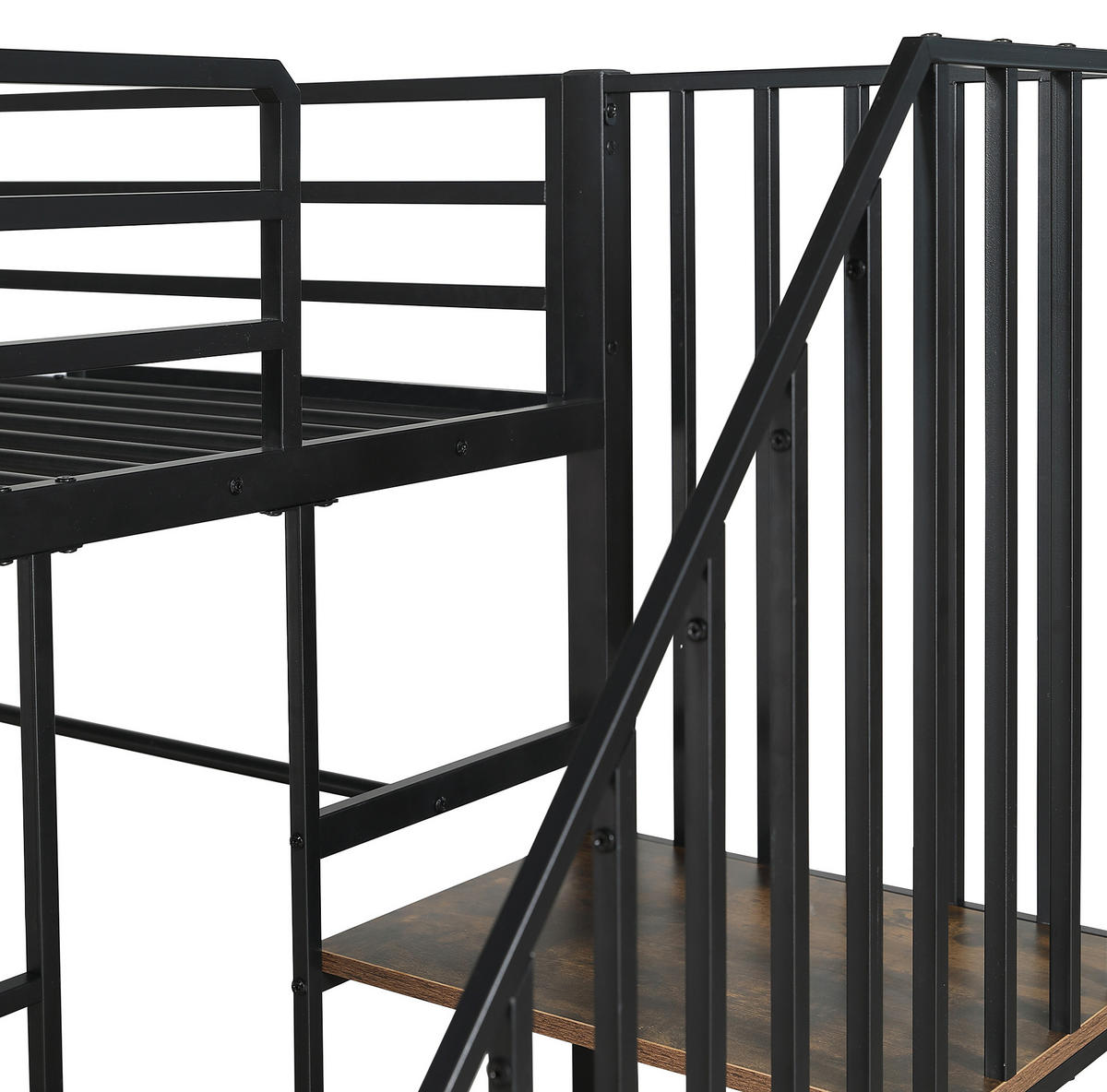 ETAGENBETT 120x200 cm aus Eisen und MDF mit Tisch, Regal und offenem Kleiderschrank - Schwarz, Holzwerkstoff (120/200cm) - OKMYHOME