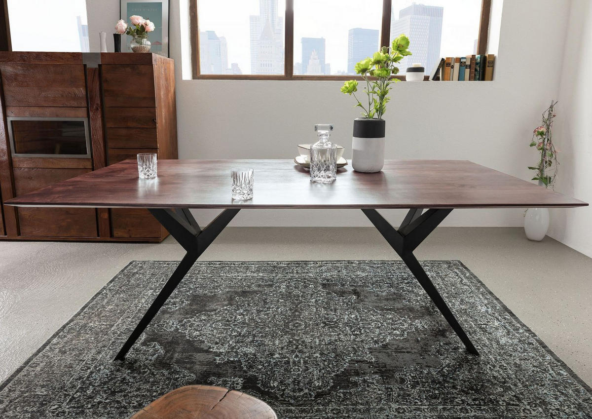 ESSTISCH Akazie 160x90x76 grau lackiert Beine anthrazit matt SWISS EDGE #17 - Grau, Holz (90/160/76cm) - Massivmoebel24