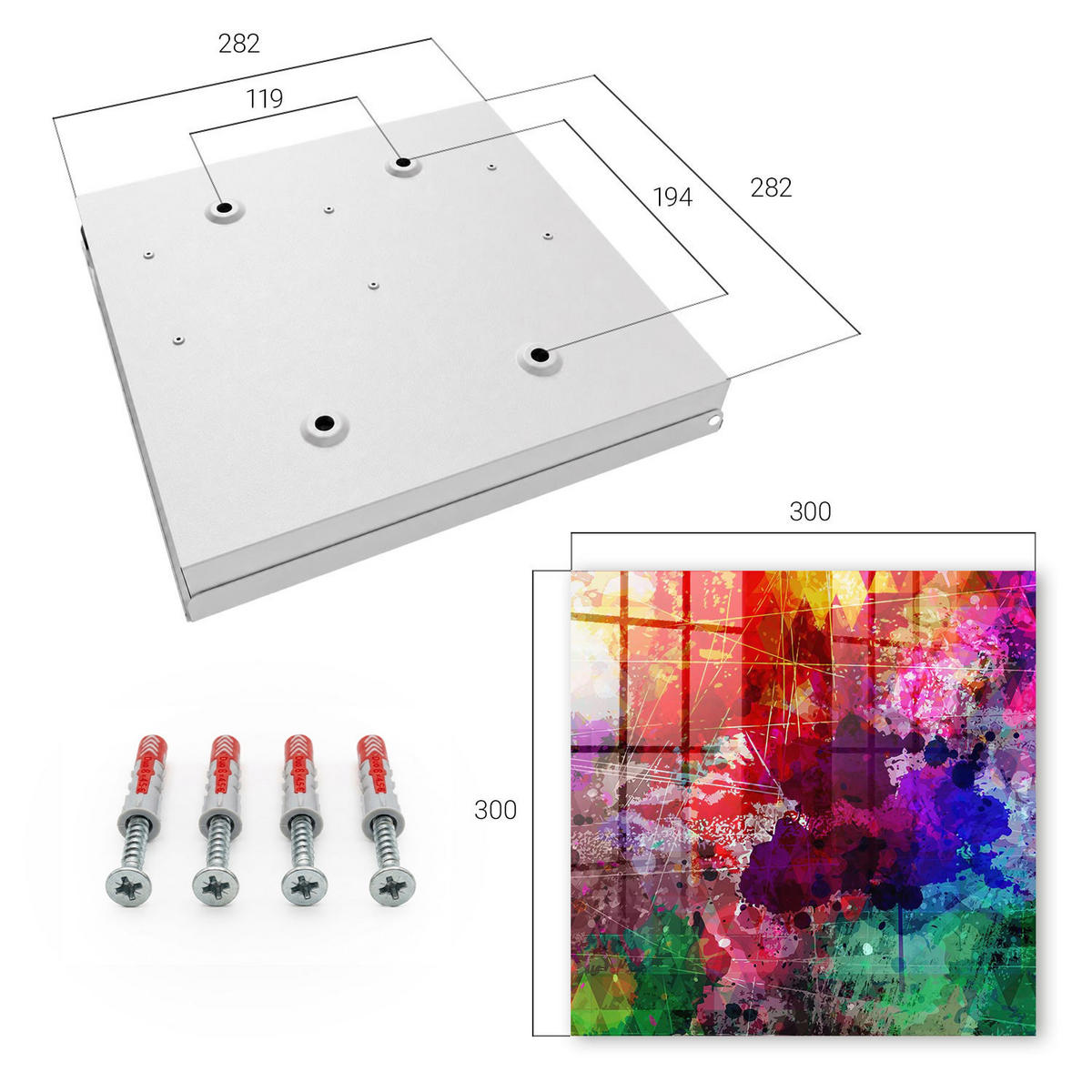 SCHLÜSSELBOX Weiß 30x30 cm – Türöffnung nach rechts - Farbenfroher Ausdruck - Rot, Metall (30/30/5cm) - TULUP