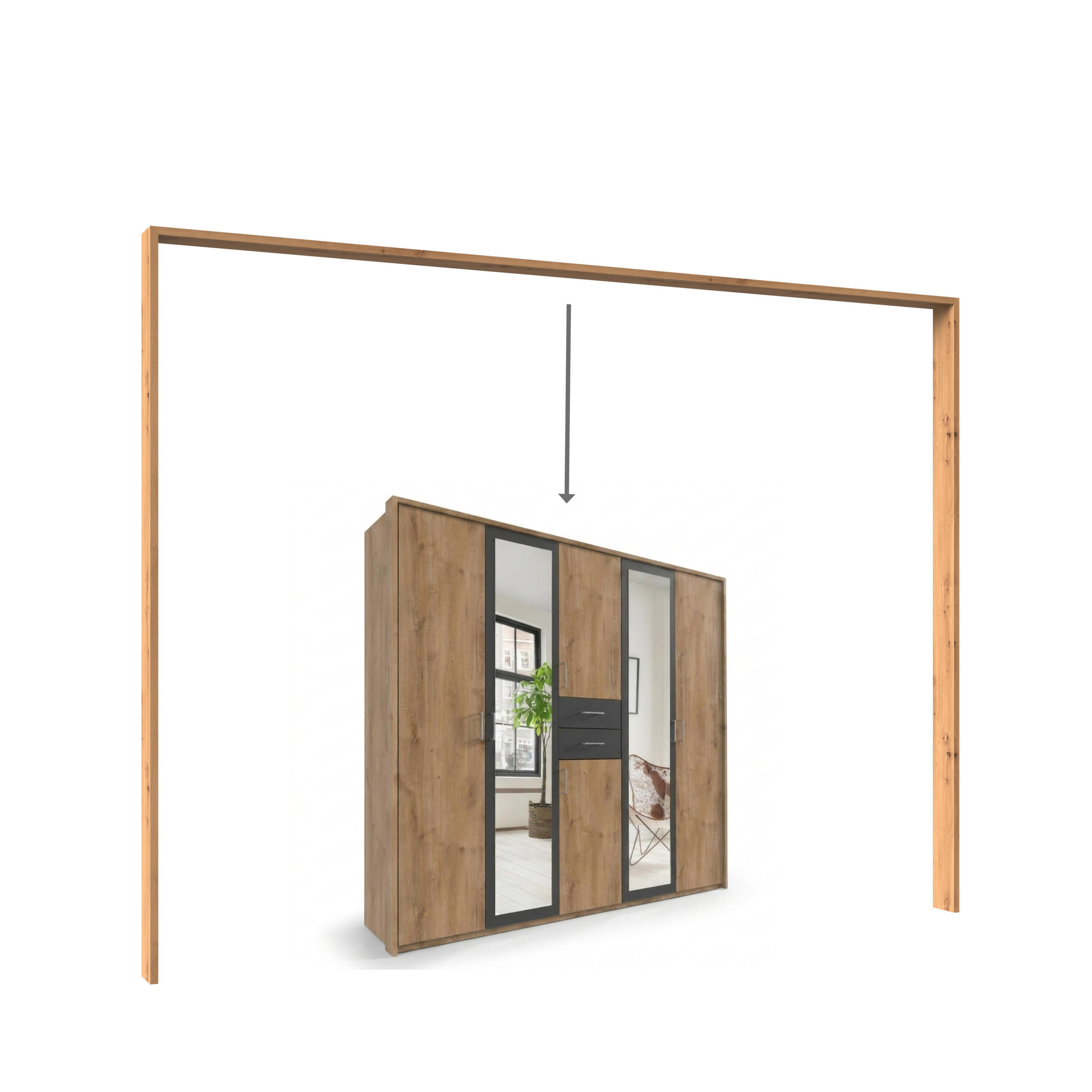 PASSEPARTOUTRAHMEN zum Kleiderschrank 22592, B228/H211/T58 cm, Abschlussrahmen in Eiche Dekor / 22592-01 - Eichefarben, Holzwerkstoff (228/211/12cm) - luma-home