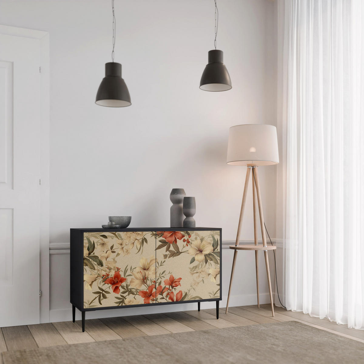 SIDEBOARD BLOOMING HARMONY, Eicheneffekt, 111x42x77,5 cm, 2 Türen - Eichefarben/Buchefarben, Holzwerkstoff/Buchenholz (111/77.5/42cm) - SpaceRebels