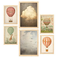 POSTER Set Mit 6 Himmelsballons A3 & A4 Rahmen Aus Hellem Holz - Beige, Papier (29/3cm) - Nacnic