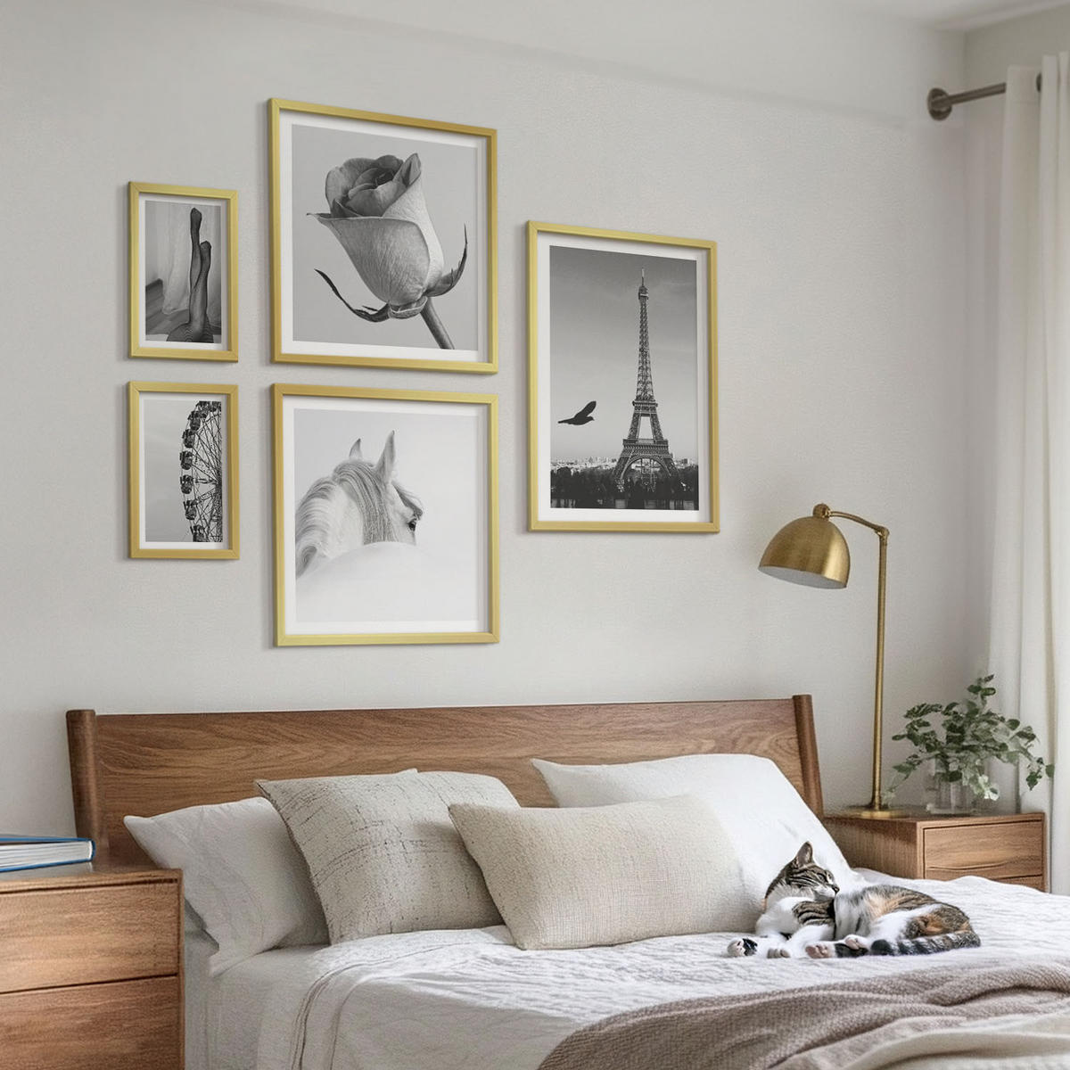 WANDBILDER 5er Set - 50x50 cm & 20x30 cm & 40x60 cm Goldrahmen - Abstrakte warme Muster - Goldfarben, Kunststoff (40/60cm) - ArtPrintCave