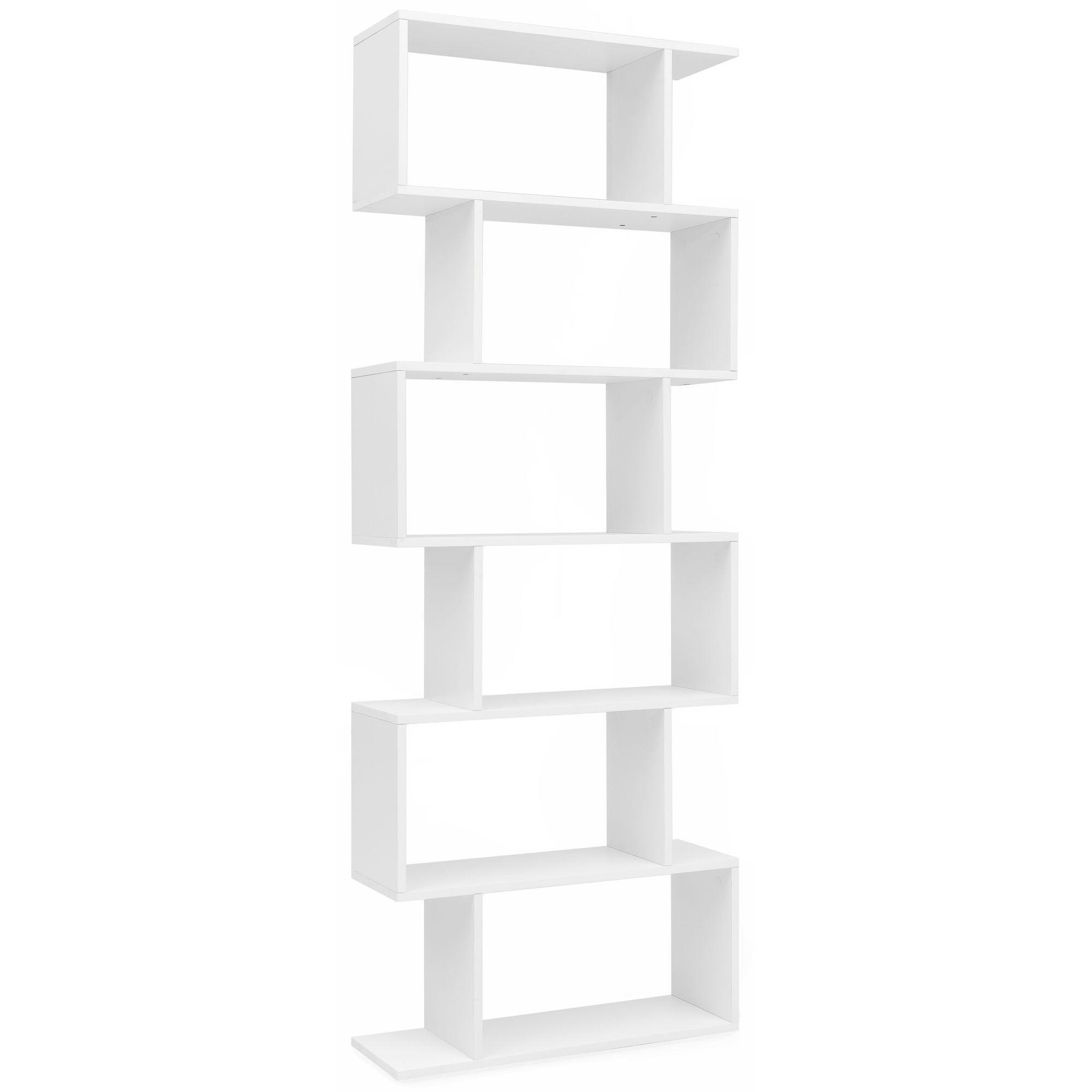 BÜCHERREGAL – Zickzack, Mattweiß, 6 Fächer, Anti-Rutsch-Noppen - Weiß, Holz (70/191/24cm) - KADIMA DESIGN