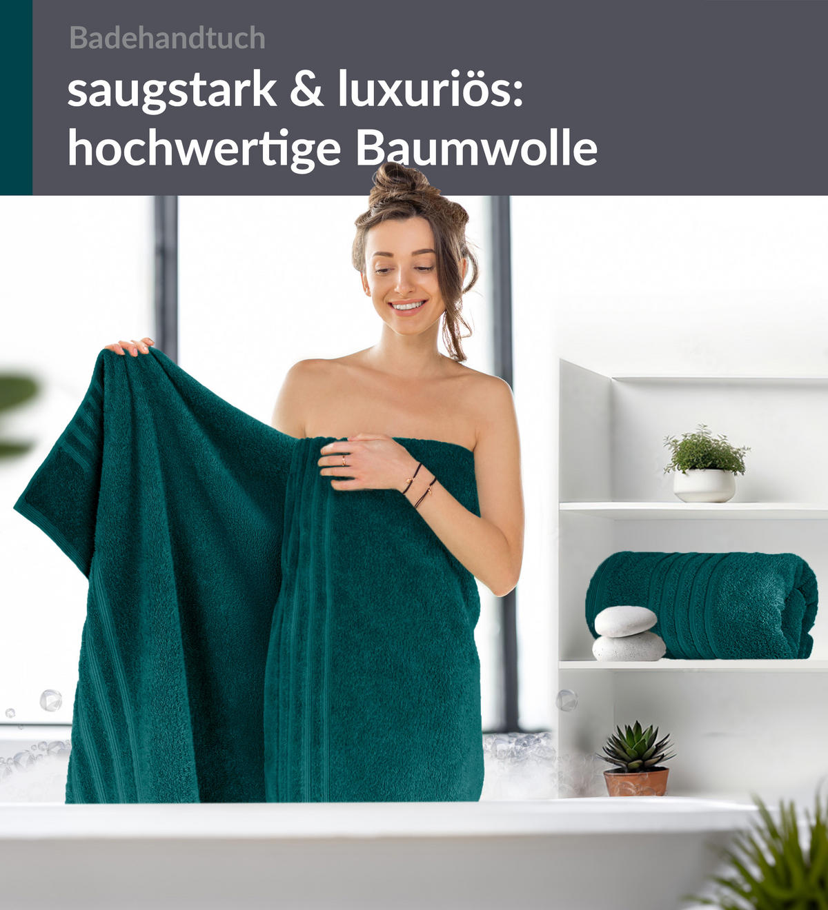 BADETUCH London Opal Grün 2er Set 100x150 - Opal, Textil (100/150cm) - Lashuma
