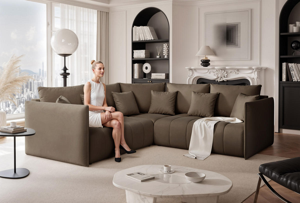 ECKSOFA OLIMPIA mit Schlaffunktion und Bettkasten Braun - Braun, Holzwerkstoff/Kunststoff (235/230cm) - Idohome