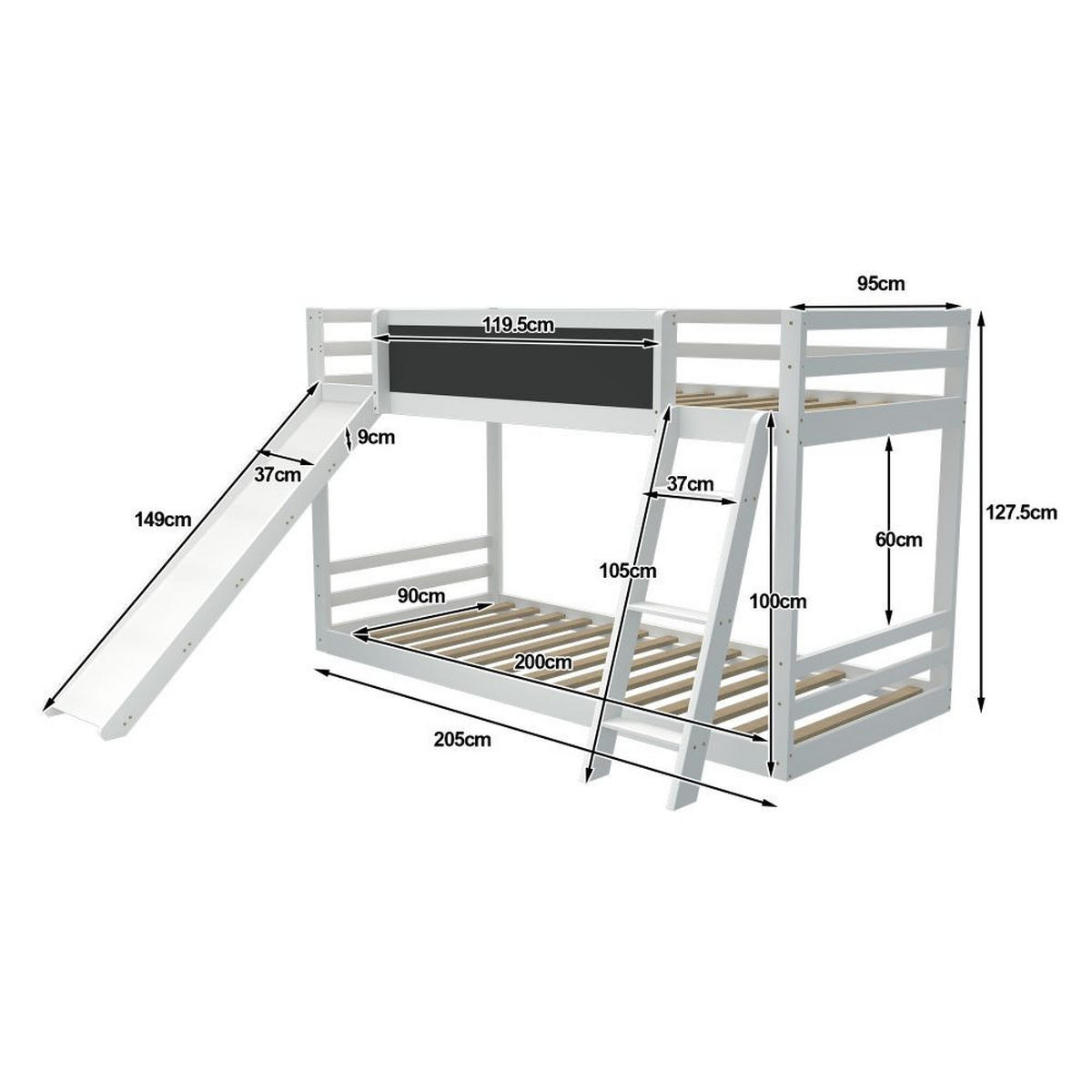 ETAGENBETT 200 x 90cm in Weiß mit Treppe und Rutschen - Weiß, Holz (90/200cm) - KOMHTOM