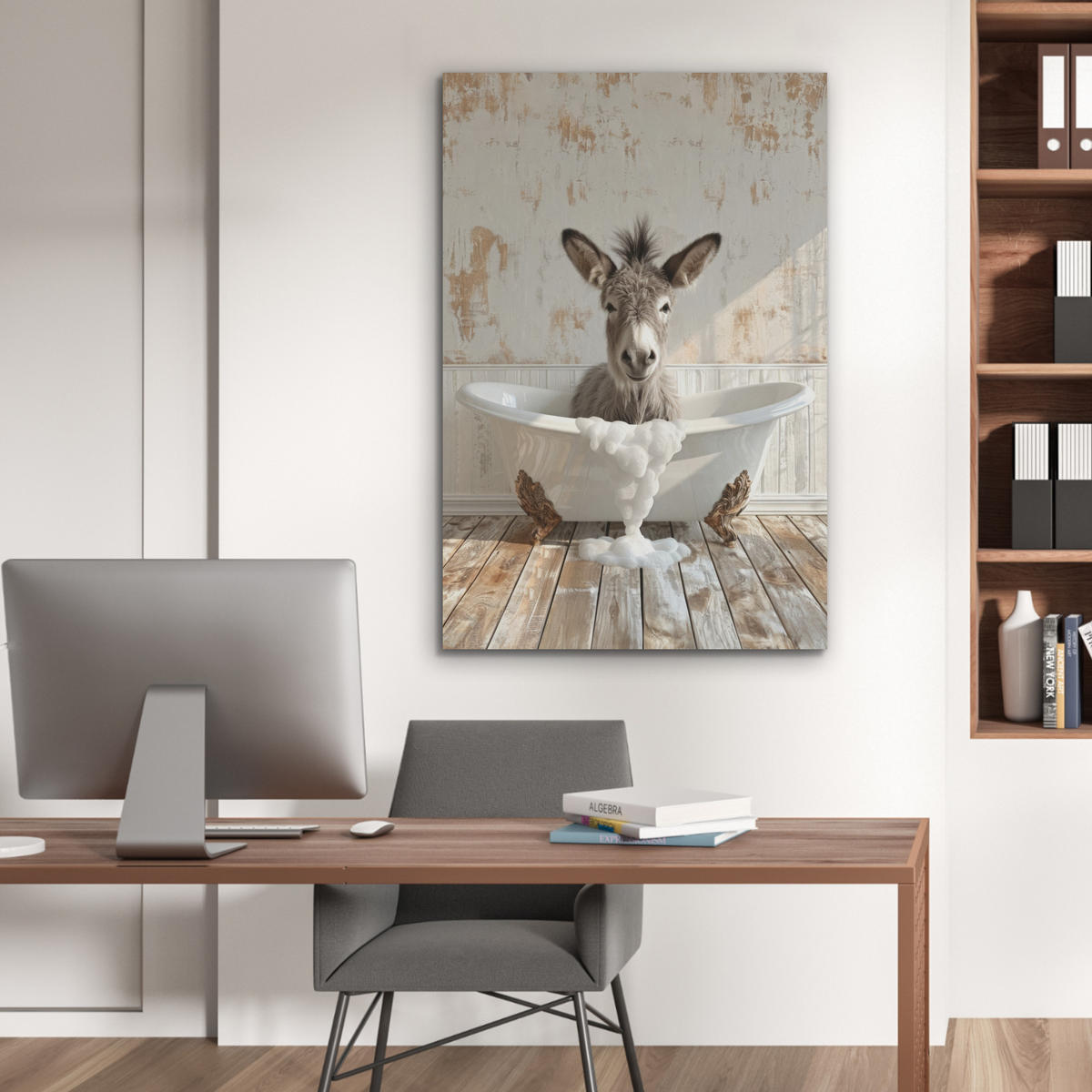 AKUSTIKPANEEL Esel - Tiere - Badewanne - Schaumstoff 70x100 cm - Weiß, Textil (70/0.9/100cm) - MuchoWow