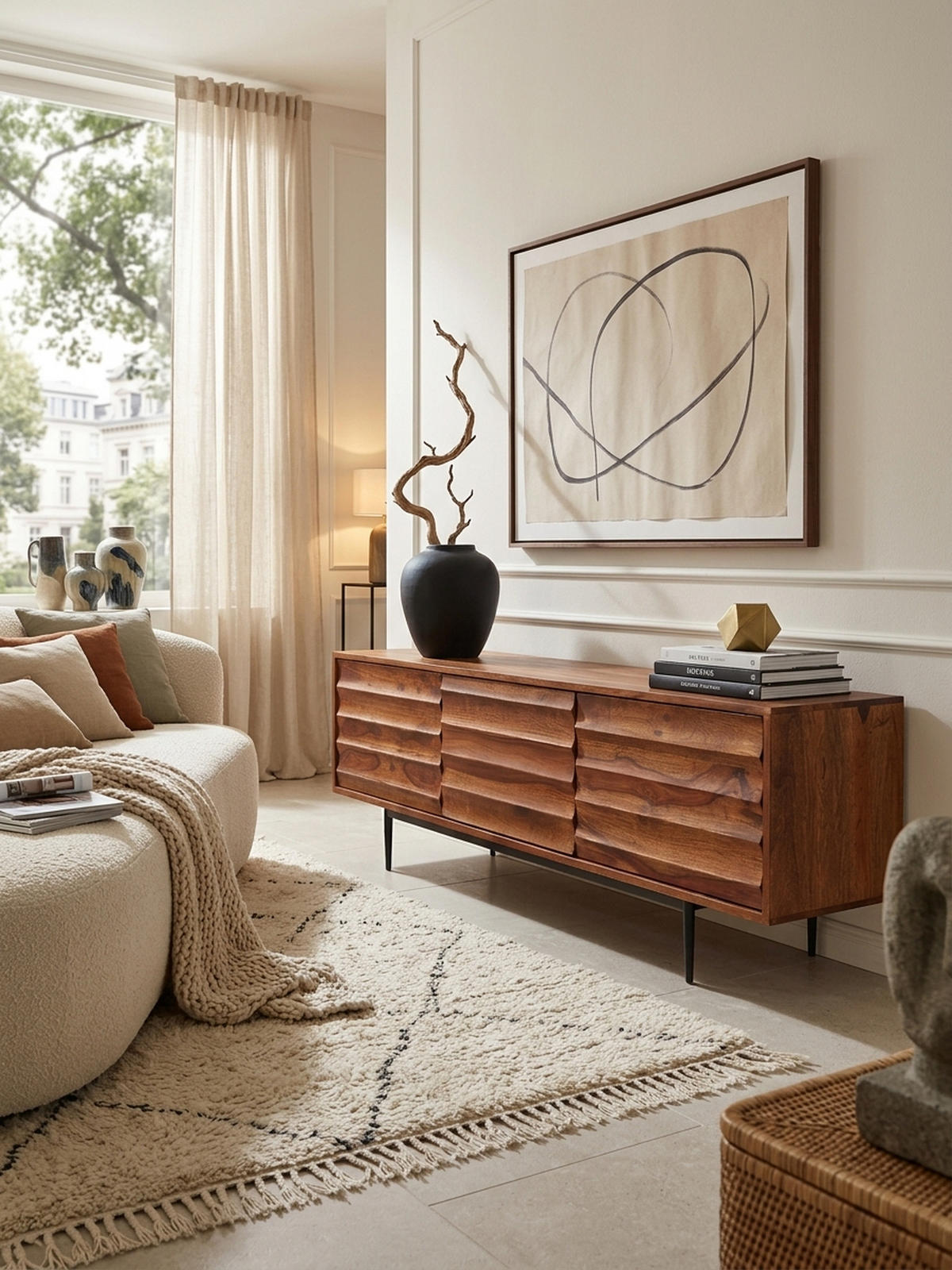 LOWBOARD Mango Massivholz Metall Industrial Stil für Fernseher bis 55 Zoll - Schwarz/Braun, Holz/Metall (147/50/38cm) - KADIMA DESIGN