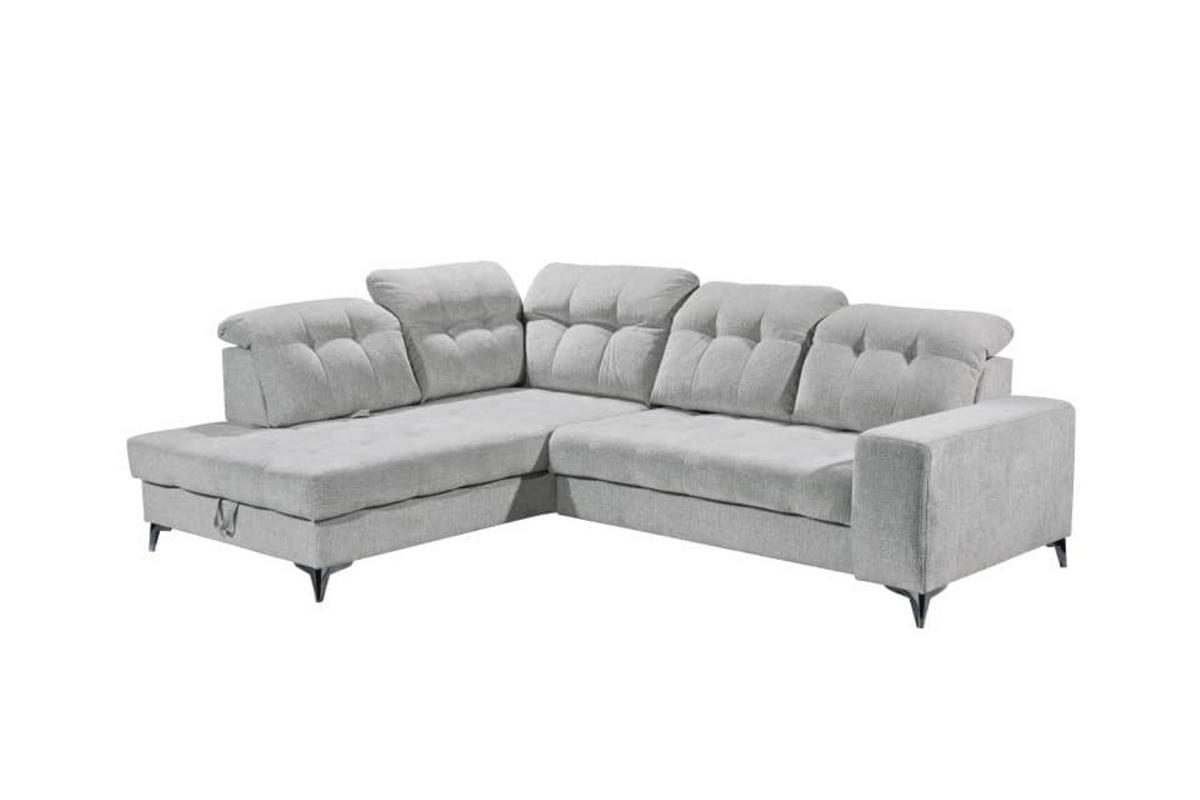 ECKSOFA mit elektronischem Sitzvorschub, Bettkasten und USB-Anschluss - Hellgrau/Schwarz, Textil/Metall (289/220cm) - ed exciting design
