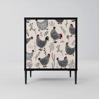 SIDEBOARD HAPPY HENS, Schwarz, 57,5x42x72,5 cm, Schwarze Metallfüße - Multicolor/Schwarz, Holzwerkstoff/Metall (57.5/72.5/42cm) - SpaceRebels