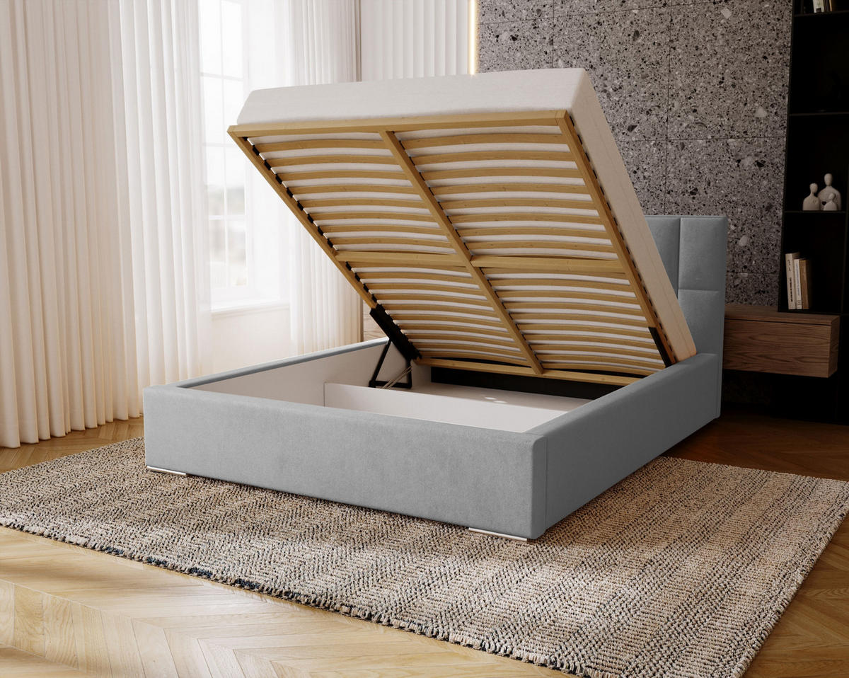 POLSTERBETT Dream 200x200 cm, Doppelbett mit Bettkasten und Lattenrost aus Holz, Velourstoff: Silbern - Silberfarben, Holz/Kunststoff (200/200cm) - Marpur
