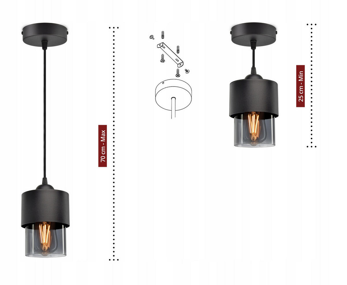 PENDELLEUCHTE Hege - Transparent/Anthrazit, Glas/Metall (12/12/70cm) - kiki design