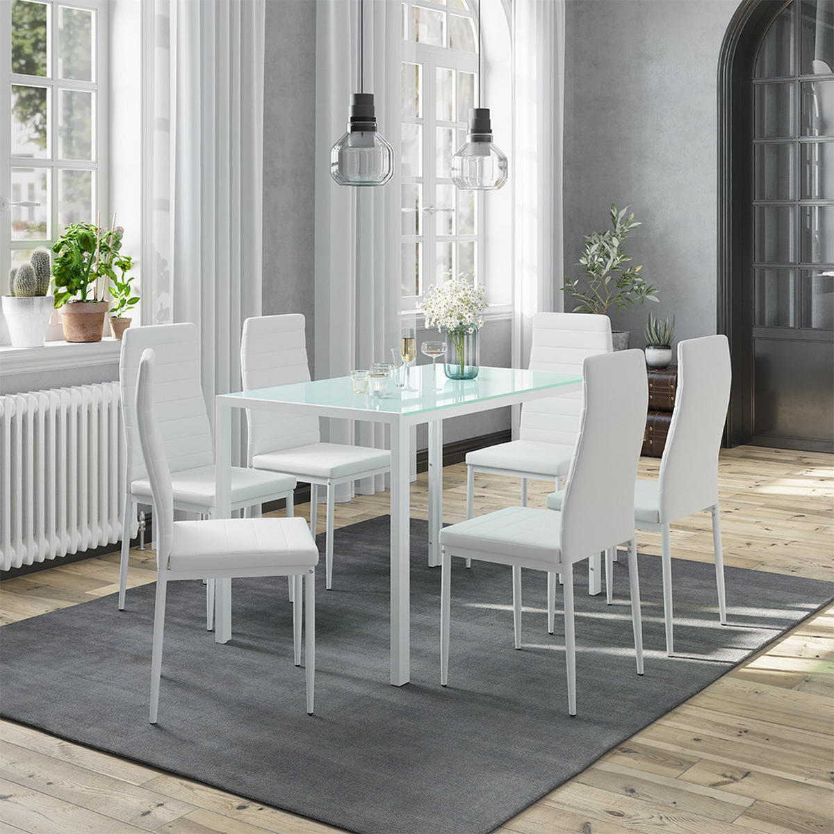 ESSTISCH-SET Grand Weiß 120 x 75 cm mit 6 Stühlen - Weiß, Metall (120/70/75cm) - Vicco