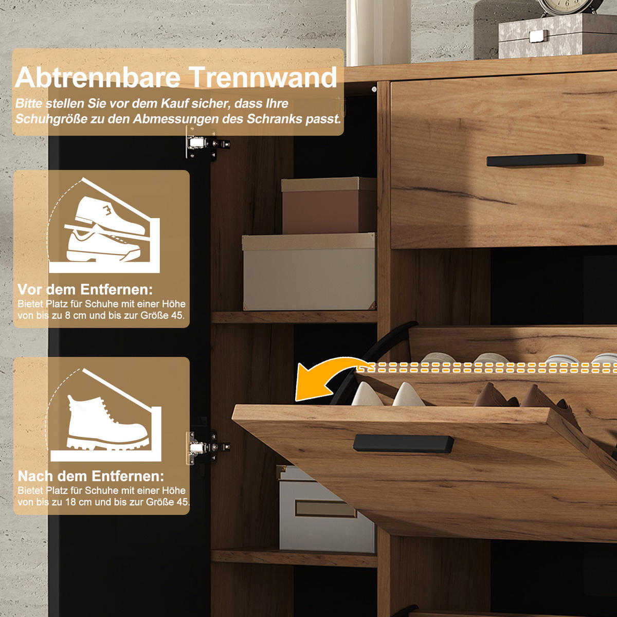 SCHUHSCHRANK Modern verstellbar Schwarz Natur 80x24x95.5cm - Multicolor, Holzwerkstoff (24/95.5/80cm) - FLIEKS