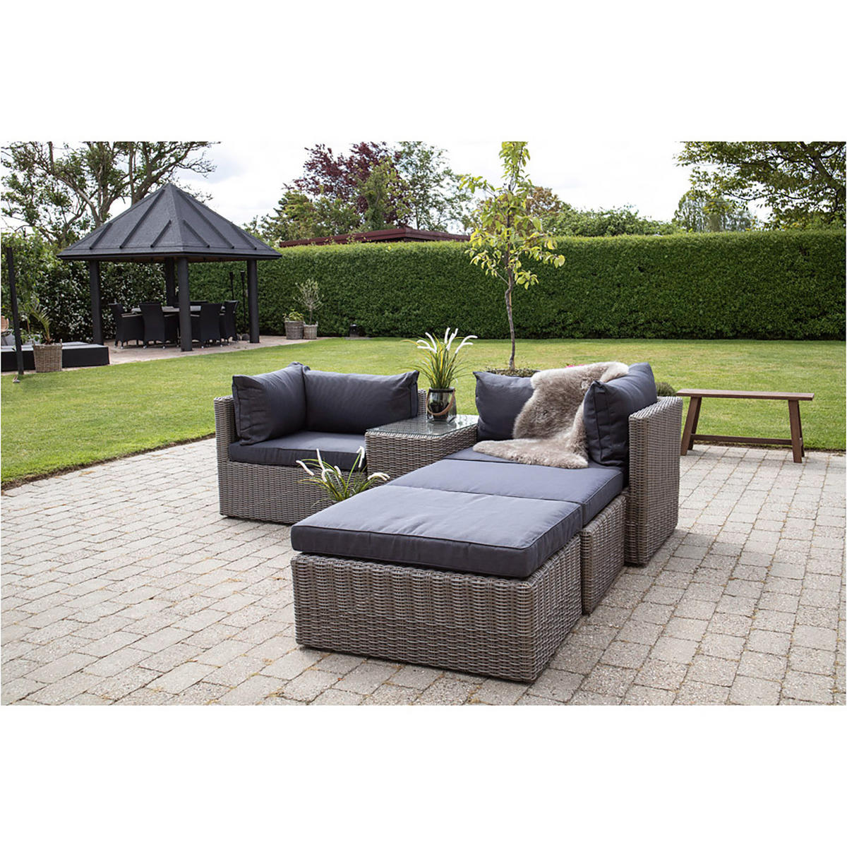 LOUNGESET - 5-teilig - Aluminium / Polypropylen - Grau - Grau, Kunststoff/Textil - home24