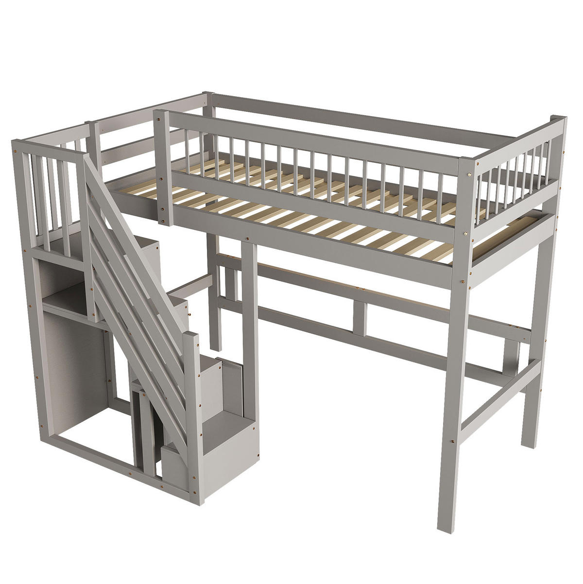 HOCHBETT 90/200 cm Grau aus Holz mit Aufbewahrungstreppe - Grau, Holzwerkstoff (90/200cm) - OKMYHOME