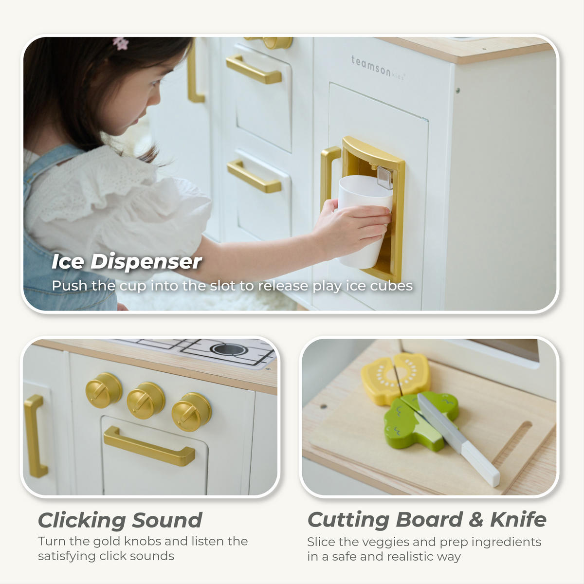 KINDERKUCHE Holz mit Eiswürfelspender, 75cm, Weiß - Weiß, Holzwerkstoff (80/30/75cm) - Teamson Kids