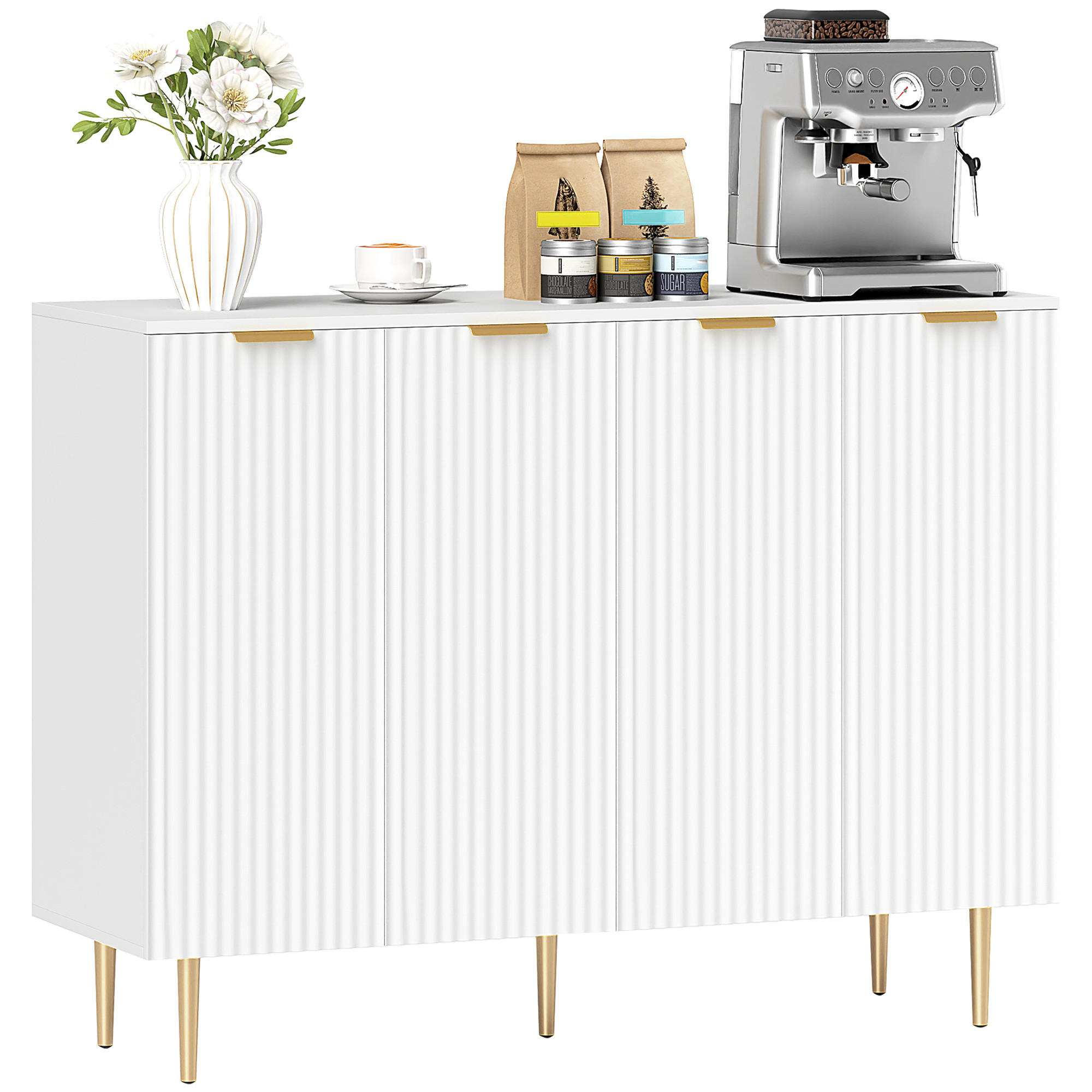 SIDEBOARD Weiß, 2 Doppeltüren, 120/40/90 cm - Weiß, Holz (120/90/40cm) - PANGIVO