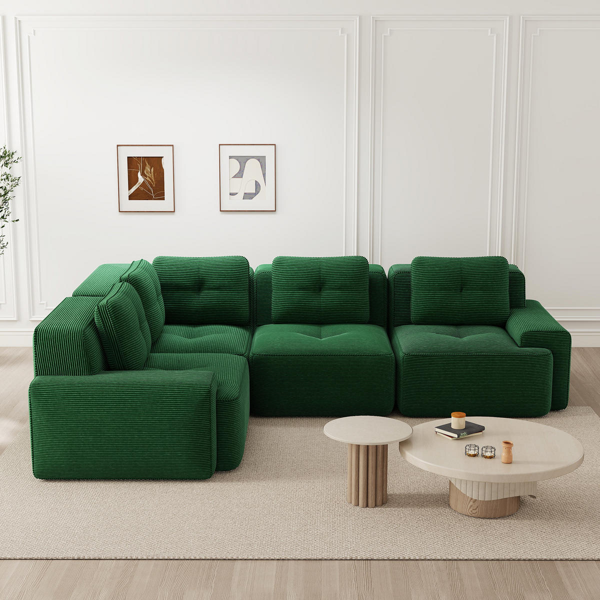 ECKSOFA Cord Grün mit Kissen - Grün, Textil (382/177cm) - WISHDOR