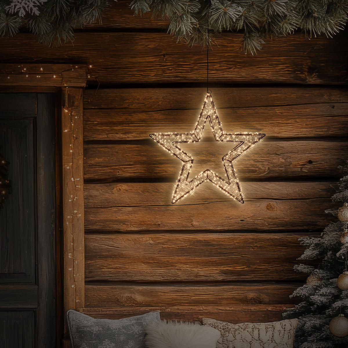 LED-WEIHNACHTSSTERN 38 cm 500 LEDs Extra-Warmweiß mit Timer aus Metall - Schwarz, Metall (38/38/8cm) - ECD-Germany