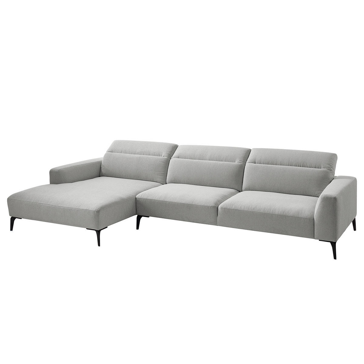 ECKSOFA mit Longchair - Hellgrau/Schwarz, Textil/Metall (328/180cm) - home24