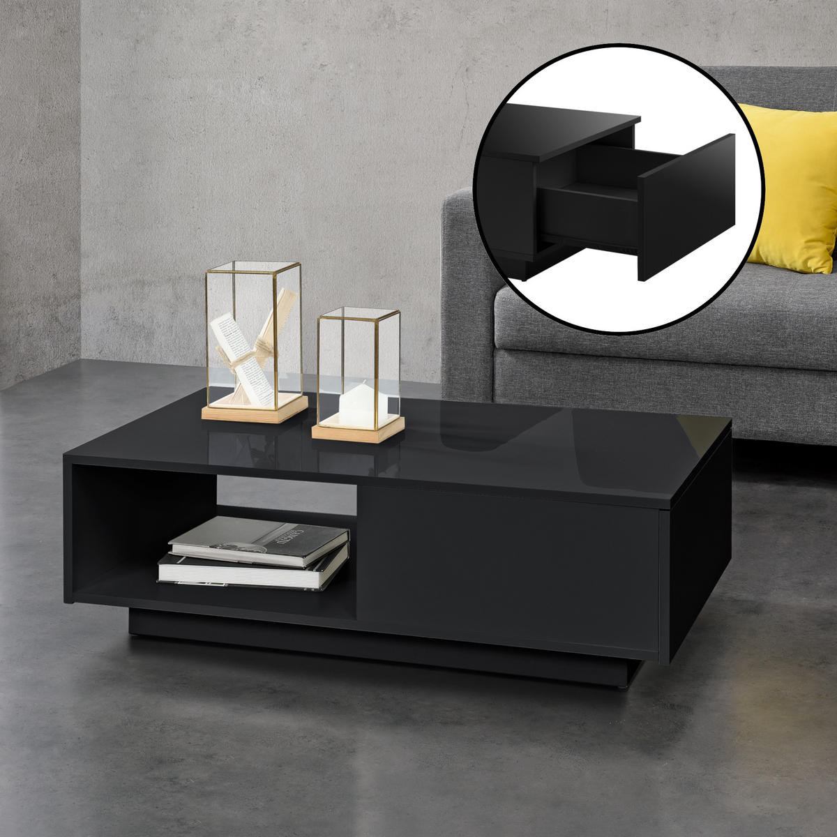 COUCHTISCH Biskra 95/55/31 - Schwarz Hochglanz, Holzwerkstoff (55/95/31cm) - [en.casa]