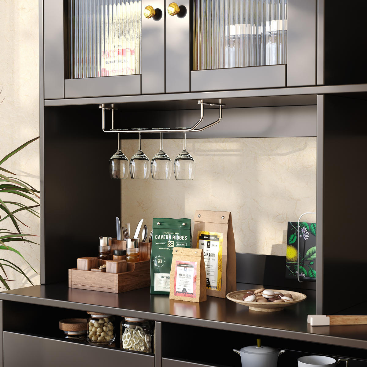 HOCHSCHRANK 145x39x171cm Glas Weinregal Schwarz Gold - Schwarz, Holzwerkstoff (145/171/39cm) - FLIEKS