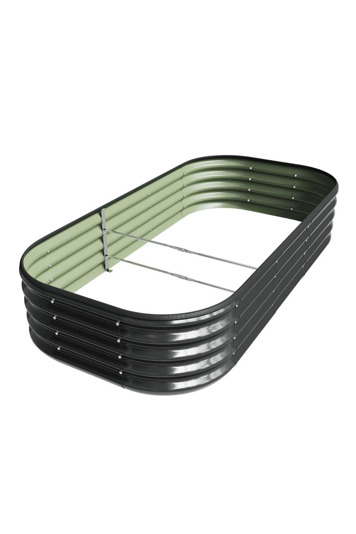 HOCHBEET-PFLANZKASTEN mit Pflanzenstütze aus verzinktem Stahl in Anthrazit Oval Garten Balkon 160 × 80 × 30 cm 6,5 kg - Silberfarben, Metall (80/30/160cm) - Livingandhome