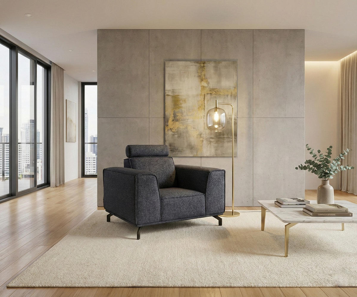 POLSTERSESSEL Selena - Marinenblau, Verstellbare Kopfstützen und Metall Füßen - Schwarz/Dunkelblau, Kunststoff/Textil (109/90/95cm) - KS Home Concept