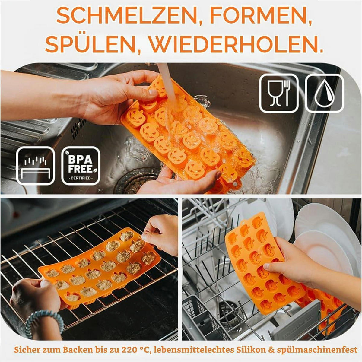 BACKFORM 2-teiliges Set Halloween Kürbis Geist - Orange, Kunststoff