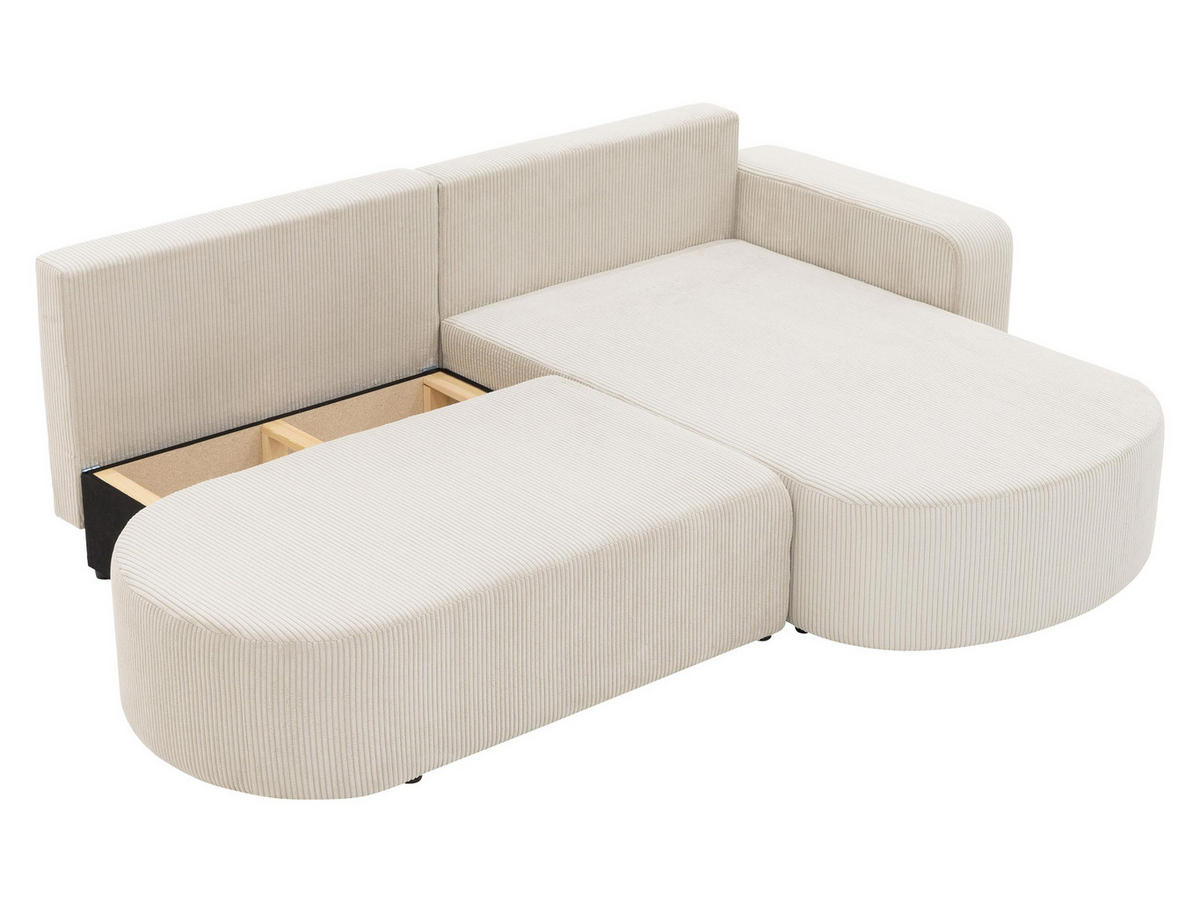 ECKSOFA Zerte Cord, Seite: Links - Creme/Schwarz, Holz/Kunststoff (252/175cm) - MIRJAN24