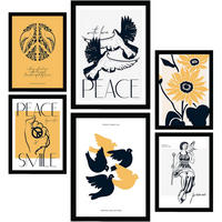 POSTER Set Mit 6 In Schwarzer Tinte Friedenstauben Kunstdrucke Von Meer Und Ozean Für Innenarchitektur A3 & A4 Schwarzer Rahmen - Schwarz, Papier (29/3cm) - Nacnic