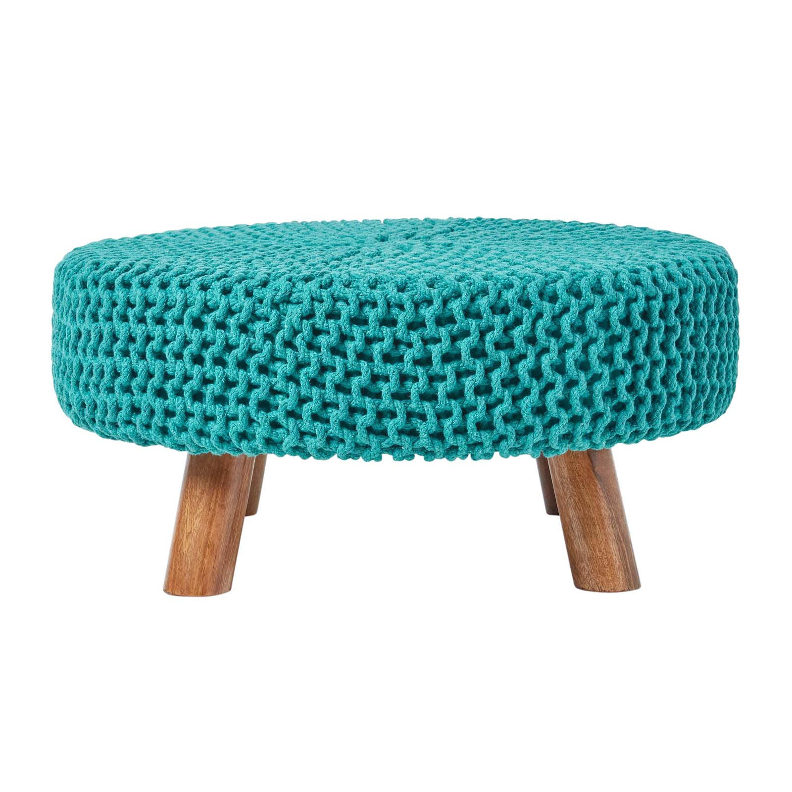 STRICK-HOCKER petrol-grün, rund 62/62/30 cm - Grün, Textil (62/30/62cm) - Homescapes