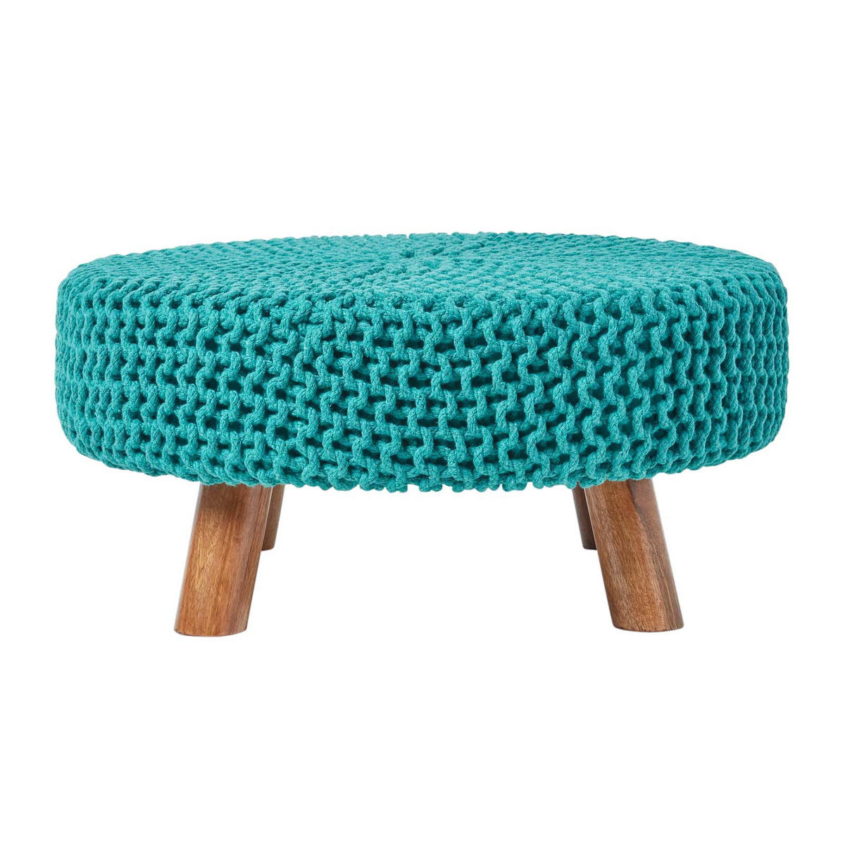 STRICK-HOCKER petrol-grün, rund 62/62/30 cm - Grün, Textil (62/30/62cm) - Homescapes
